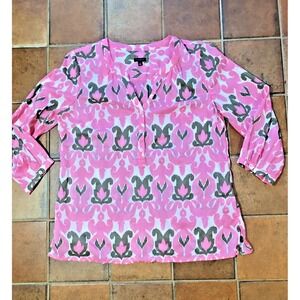 Talbots Blouse Women's Popover Top - Ikat Pink Lightweight Coastal - Medium